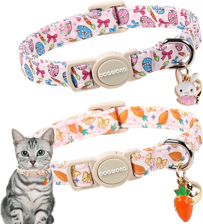 2 Pack Easter Cat Collars, DOGWONG Cute Breakaway Kitty Collars, Easter Kitten by DOGWONG