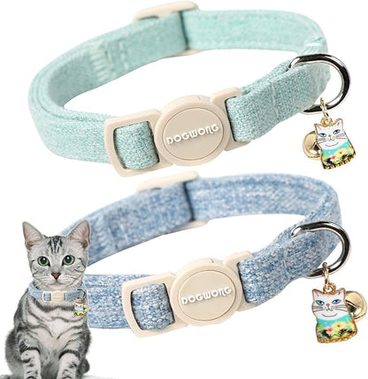 Cat Collar, 2 Pack Green Cat Collars Breakaway by DOGWONG