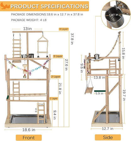 Pet Parrot Playstand Parrots Bird Playground Bird Play Stand Wood Perch Gym - Image 2