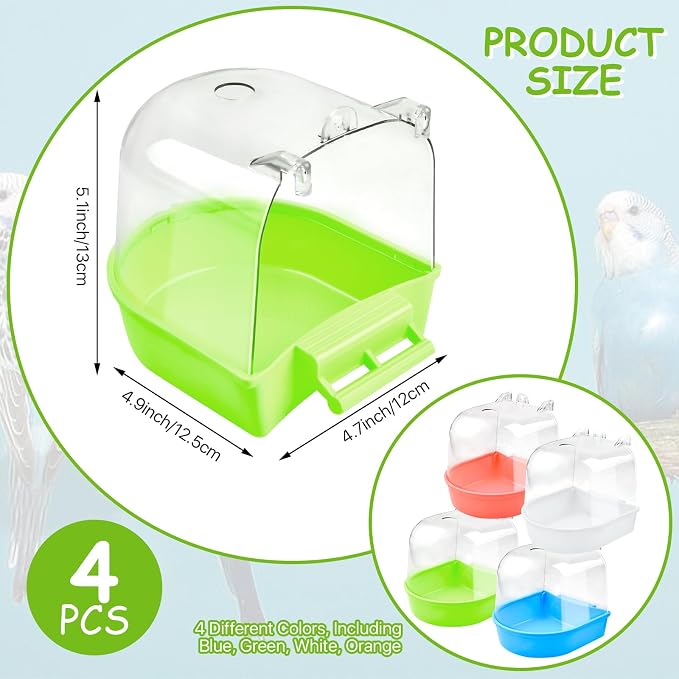 Supkiir 4Pcs Clear Bird Bath for Cage, Parakeet Bath Cage Accessories - Image 5