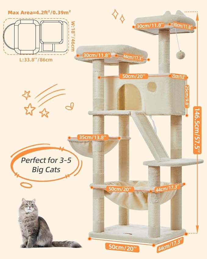 Taoqimiao Cat Tree 57.5-Inch, Cat Tower - Image 2
