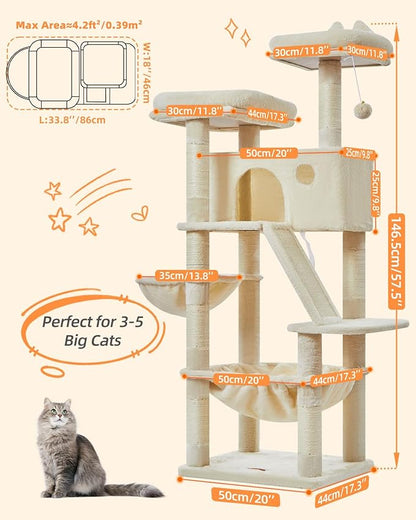 Taoqimiao Cat Tree 57.5-Inch, Cat Tower - Image 2
