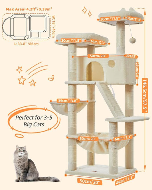 Taoqimiao Cat Tree 57.5-Inch, Cat Tower - Image 2
