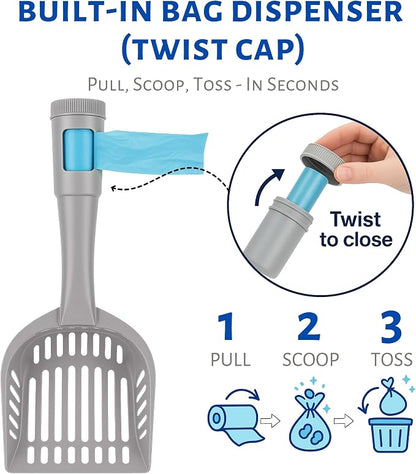 2-in-1 Pooper Scooper with Bag Attachment, Cat Litter Shovel Scoop with Bag - Image 2