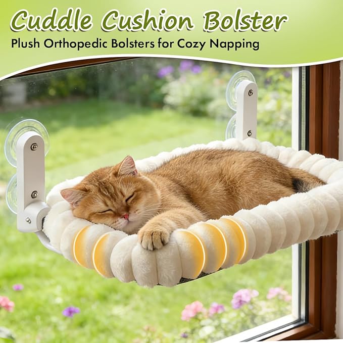 2PC Cat Window Perch with Bolster Foldable Cat Hammock Cushion Bed - Image 4