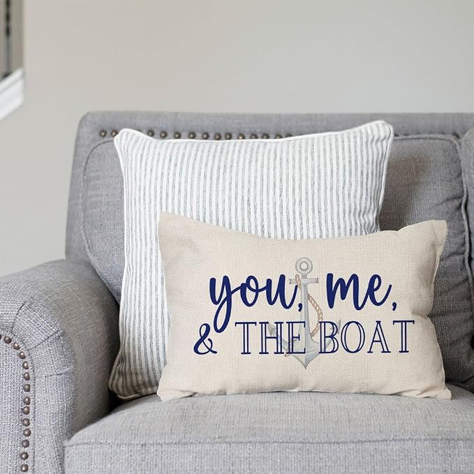 PANDICORN Lake Throw Pillow Cover 12x20 Inch Blue Words You Me and The Boat - Image 5