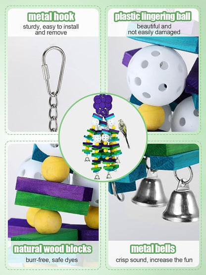 Large Bird Parrot Toys with Bells- Parrots Cage Chewing Toy Gift with Colorful - Image 6