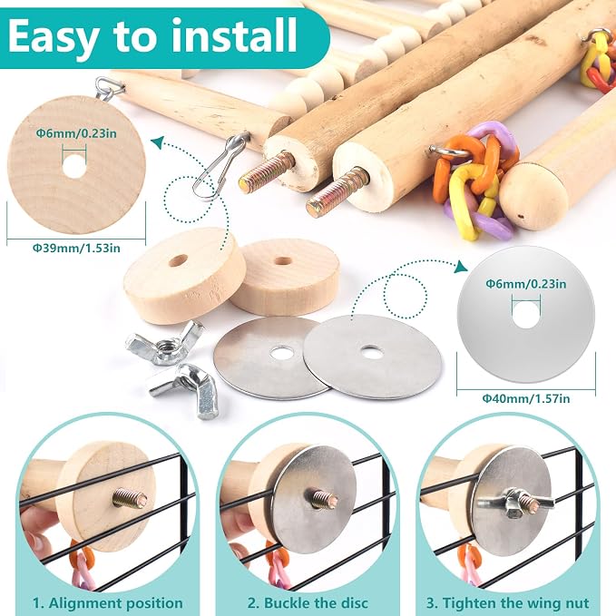Bird Perches Ladder with Swing, Natural Wood Parrot Climbing Bridge Perch Toys - Image 4