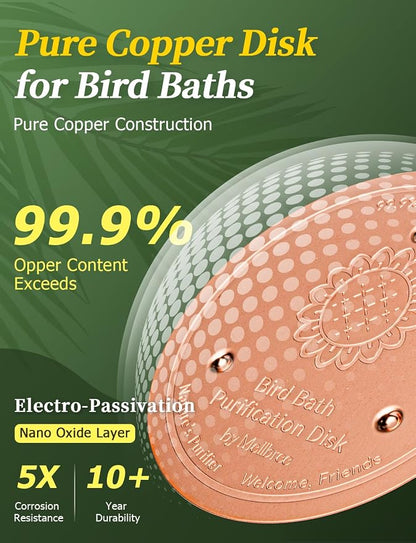 Mellbree Bird Bath Copper Disk, 0.6mm Reinforced 99.99% Pure Copper Cleaning - Image 4