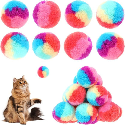KALIONE 30 Pcs Soft Plush Cat Ball 1.2-inch Rainbow Cat Toy Balls Fuzzy Kitty by KALIONE
