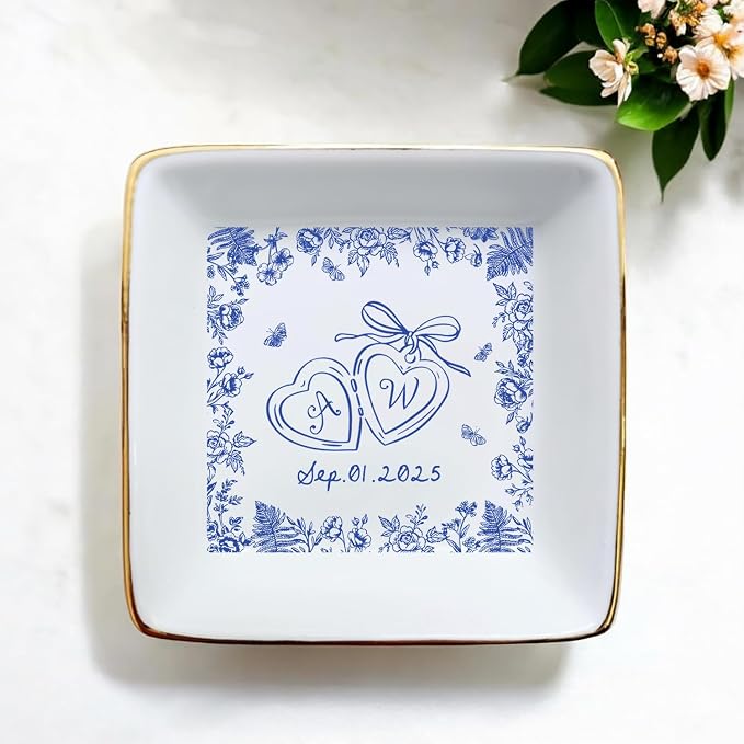 Personalized Ring Dish Engagement Gift, Engaged Ring Holder, Custom Wedding - Image 2
