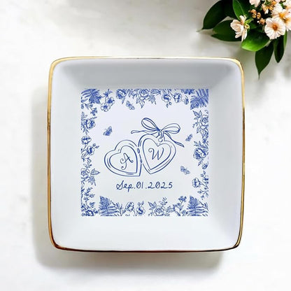 Personalized Ring Dish Engagement Gift, Engaged Ring Holder, Custom Wedding - Image 2