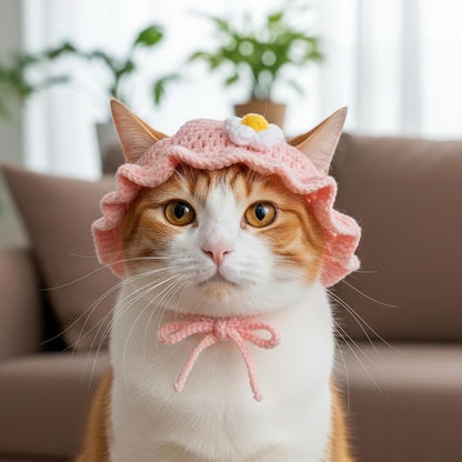 2PCS Strawberry Cat Hats Cute Flower Crochet Hats - Image 3