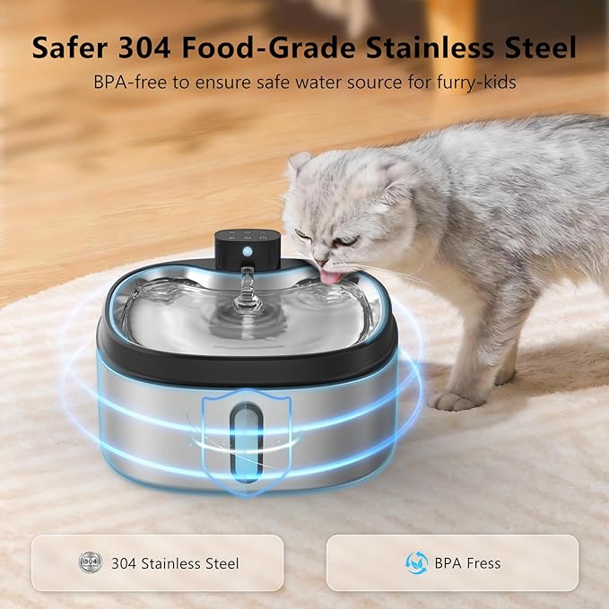 Wireless Cat/Dog Water Fountain 7L/236oz/1.8Gal, DRLWXYSJ Stainless Steel - Image 3