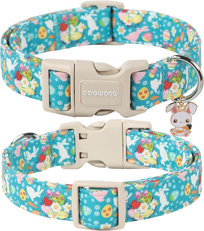 DOGWONG Easter Dog Collar, Cute Flower Bunny Eggs Dog Collar Pink Pet Collar - Image 2