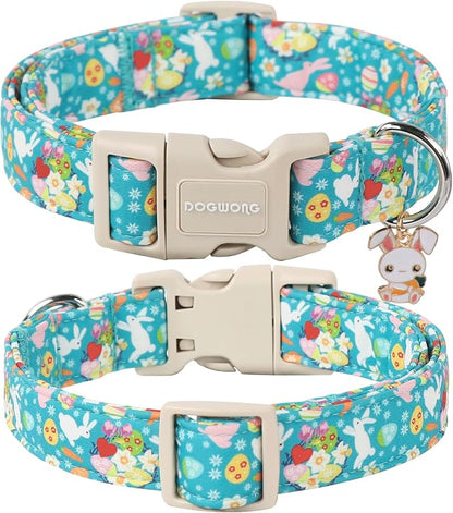 DOGWONG Easter Dog Collar, Cute Flower Bunny Eggs Dog Collar Pink Pet Collar - Image 2