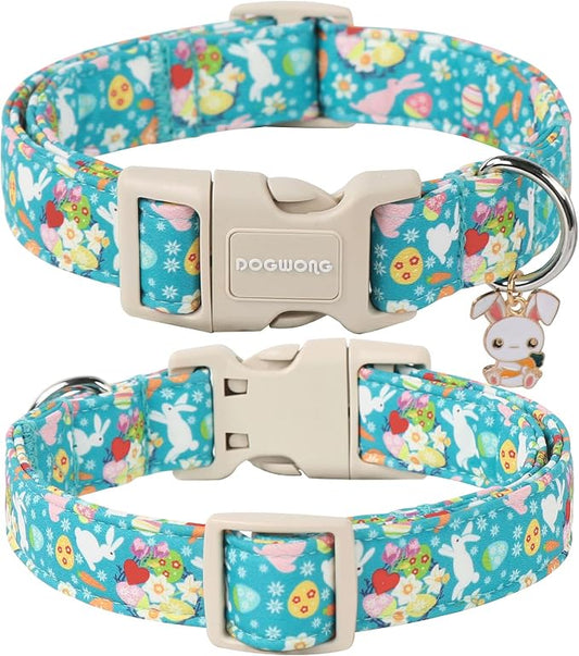 DOGWONG Easter Dog Collar, Cute Flower Bunny Eggs Dog Collar Pink Pet Collar - Image 2