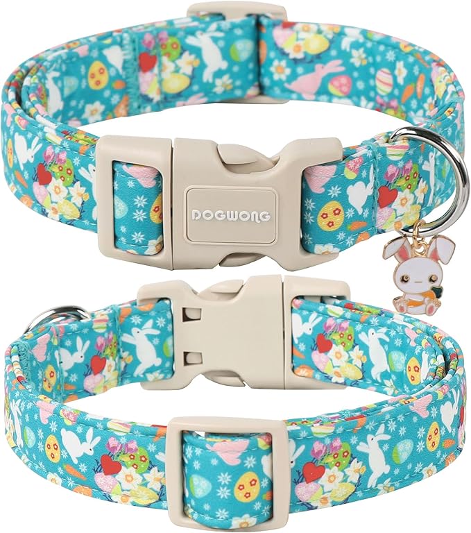 DOGWONG Easter Dog Collar, Cute Flower Bunny Eggs Dog Collar Pink Pet Collar - Image 2