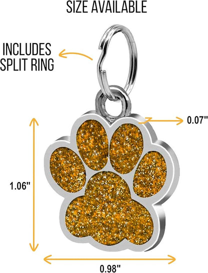 Paw Shape Dog ID Tag Stainless Steel Custom Laser Engraved, Cute Bling Glitter - Image 2