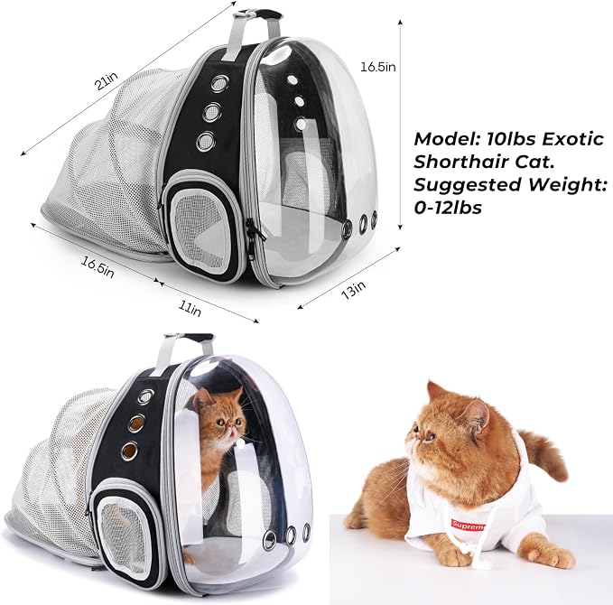 Lollimeow Cat Carrier Backpack, Expandable Bubble Pet Carrier - Image 2