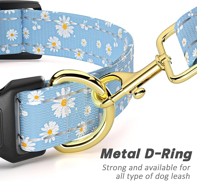Reflective Dog Collar for Small Dogs, Cute Daisy Theme Adjustable Heavy-Duty - Image 5