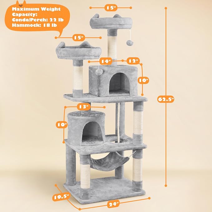 Yaheetech 62.5inches Cat Tree Cat Tower Cat Condo - Image 7