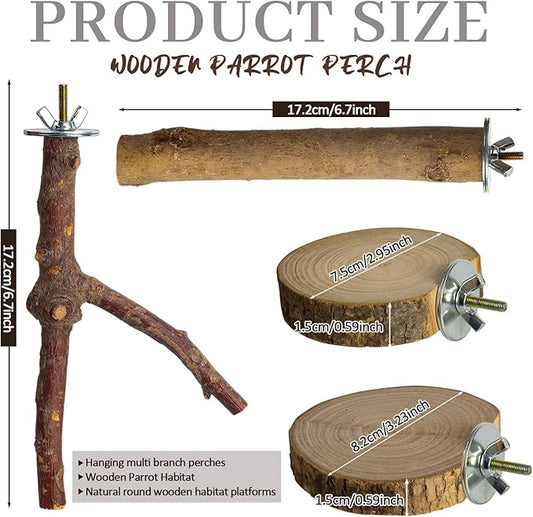 8 Pack Natural Wood Bird Perches, Parrot Perch Stand Bird Cage Accessories - Image 2