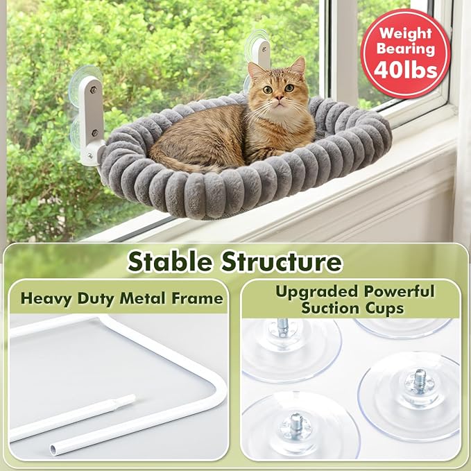 Cat Window Perch with Bolster, Cordless Foldable Cat Window Hammock with Strong - Image 9