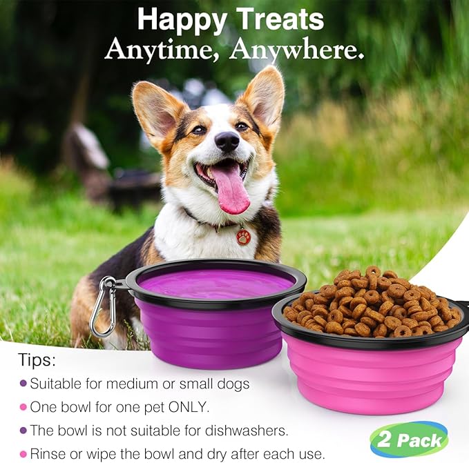 Pawaboo Collapsible Dog Bowls 2 Pack, Silicone Feeding Watering Bowls - Image 5