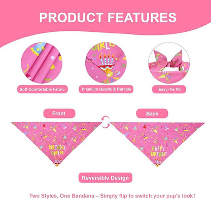 Dog Birthday Bandana Girl for Medium Large Dogs, Reversible 2 Patterns in 1 - Image 3