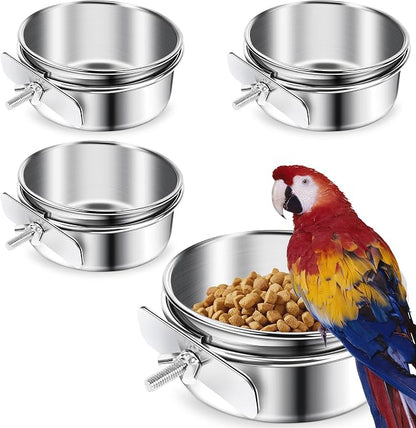 ToLanbbt 4 Pcs Stainless Steel Bird Food Bowls Bird Water Bowls by ToLanbbt