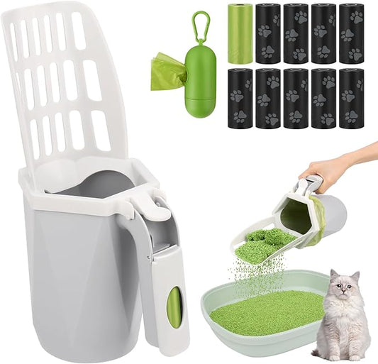 MYPIN Cat Litter Scooper with Holder, Cat Litter Shovel with Waste Can and by MYPIN