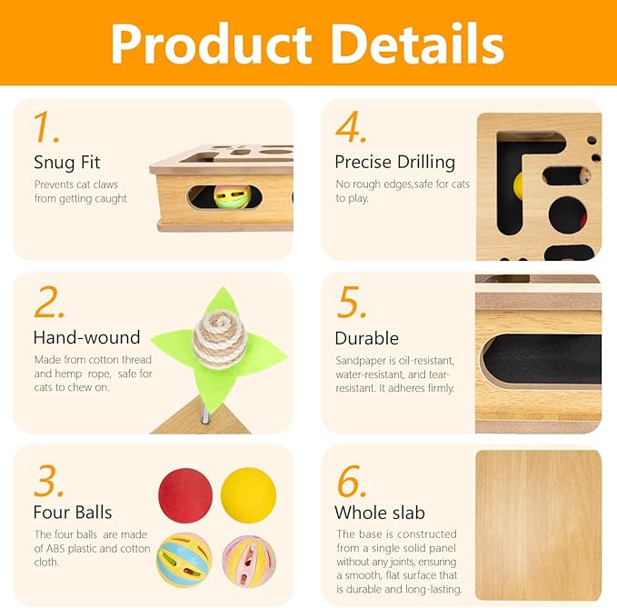 Interactive Wooden Cat Scratch Puzzle Enrichment Box, Cat Nail File Enrichment - Image 5