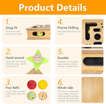 Interactive Wooden Cat Scratch Puzzle Enrichment Box, Cat Nail File Enrichment - Image 5