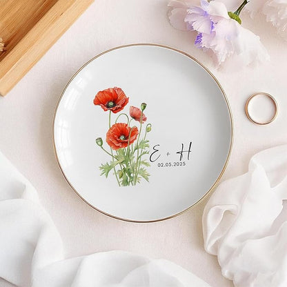 Personalized Floral Jewelry Dish, Engaged Ring Dish, Custom Trinket Dish - Image 3