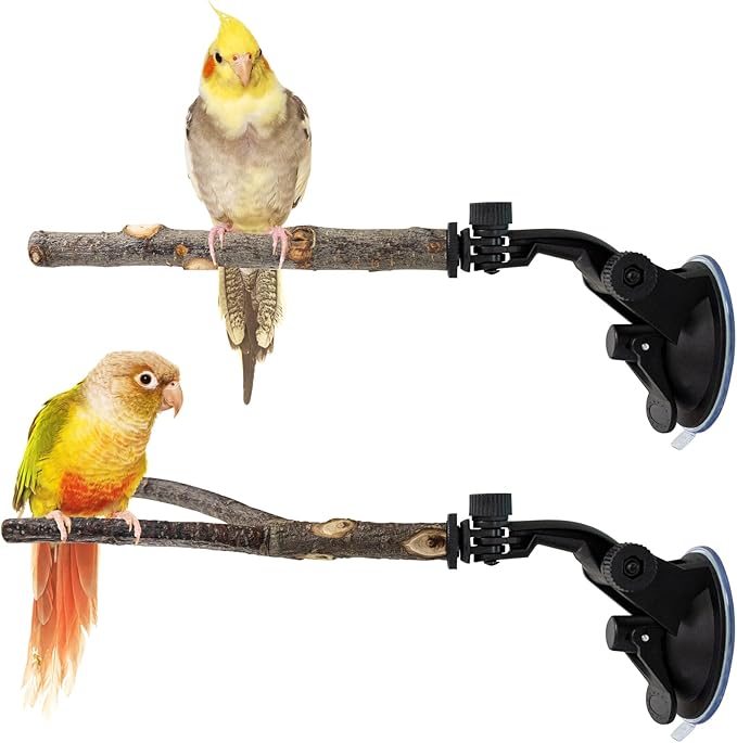 2 Pcs Parrot Perch Stand, Strong Suction Cup Bird Perch, Movable Perch Stand by Niuohoy