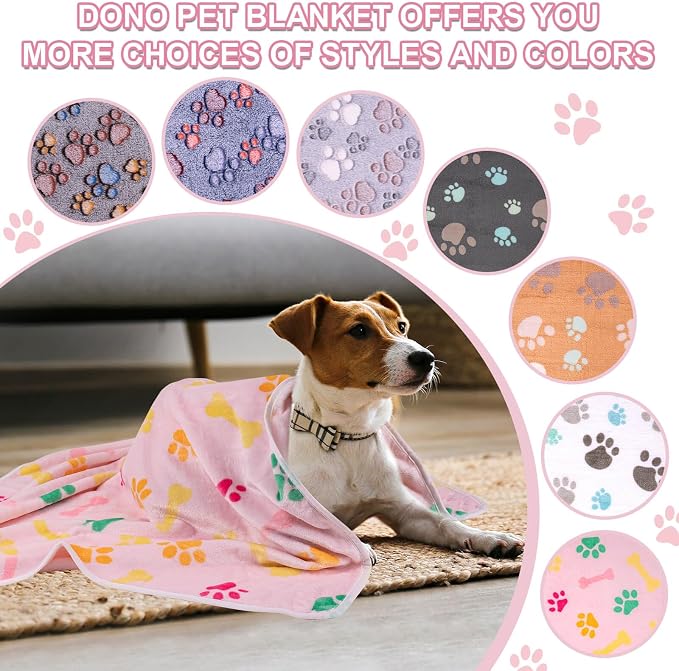 Dono 1 Pack 3 Dog Blankets for Small Dogs, Soft Fluffy Paw Print Pattern Fleece - Image 6