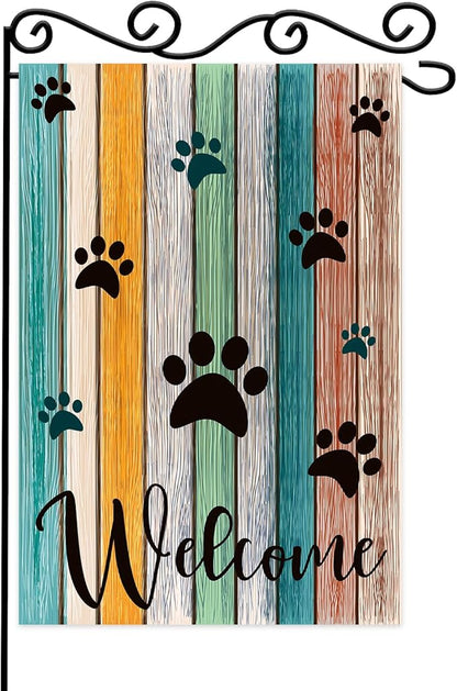 Welcome Paw Garden Flag, Welcome Spring Summer Garden Flag Colorful Footprint by WPCTYQ