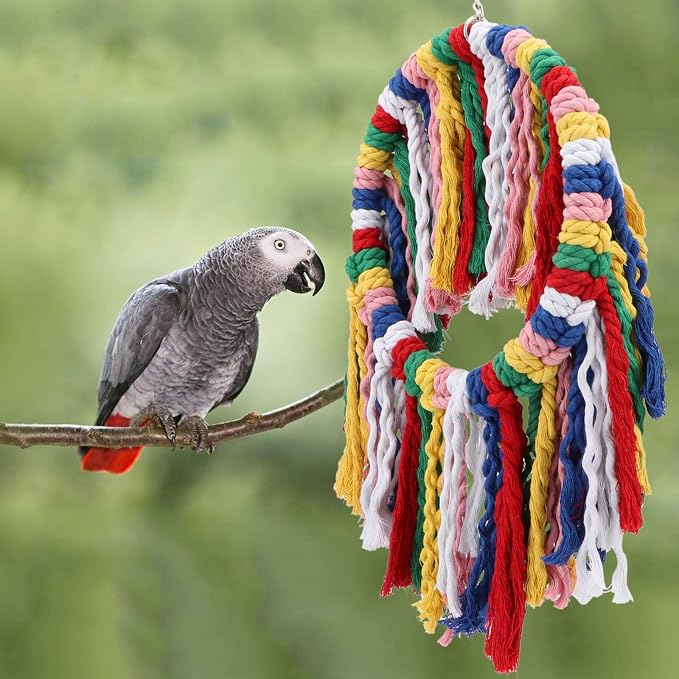 Wontee Bird Rope Chewing Toys Parrot Cage Bite Toys Colorful Hanging Ring Swing - Image 4
