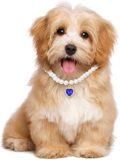 2pcs Pearl Collar for Cat Puppy, Small Cute Heart Shape Rhinestone Pet Necklace - Image 5
