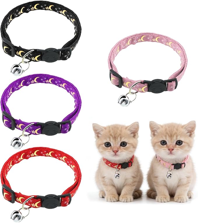 Jeffdad 4Pcs Cat Collar with Bells, Breakaway Cat Collars Kitten Collar Moons by Jeffdad
