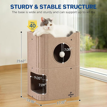 Cat House for Indoor Cats, 2-Storey Cat Bed Cave, Felt Cat Hideaway Condo - Image 3