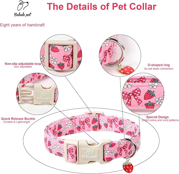 Strawberry Bow Dog Collar for Medium Dogs - Image 3