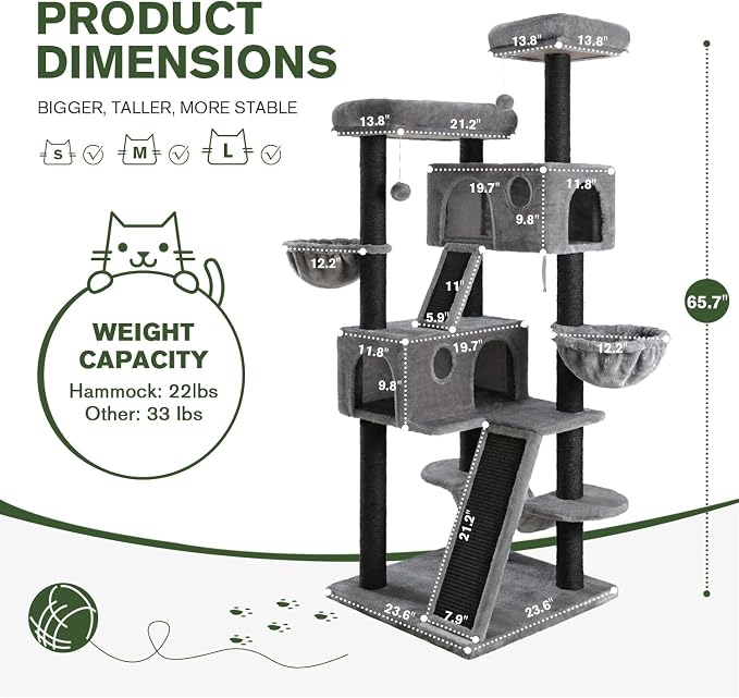 MUTICOR 66 Inches Multi-Level Large Cat Tree Tower - Image 7