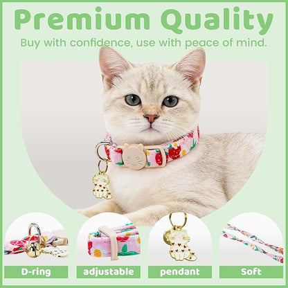 Spring Cat Collar-2 Pack Collars Strawberry and Flower Print Breakaway - Image 3