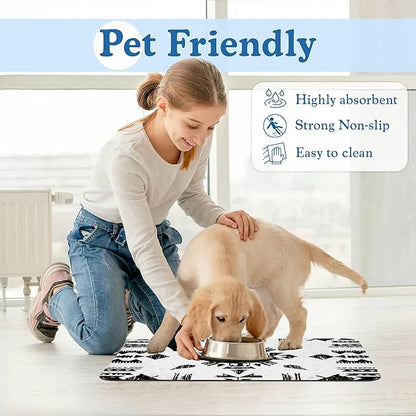 Black Boho Art Dog Food Mat–Christmas Stocking Absorbent Quick Dry Feeding - Image 6