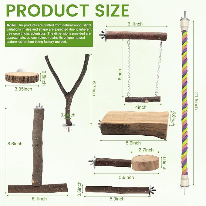 8PCS Natural Wood Bird Perches, Parrot Perch Stand & Chewing Toy - Image 2