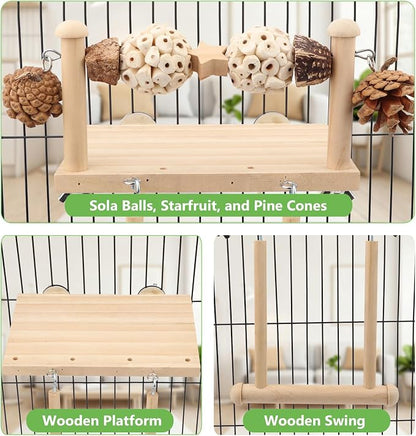Litewoo Bird Perch Wooden Platform Bird Swing Chew Toys Play Gyms Exercise - Image 3
