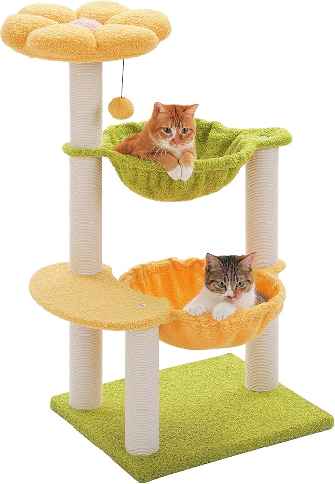 Flower Cat Tree with 2 Large Hammocks, 37.4" Small Cat Tower by MUTTROS