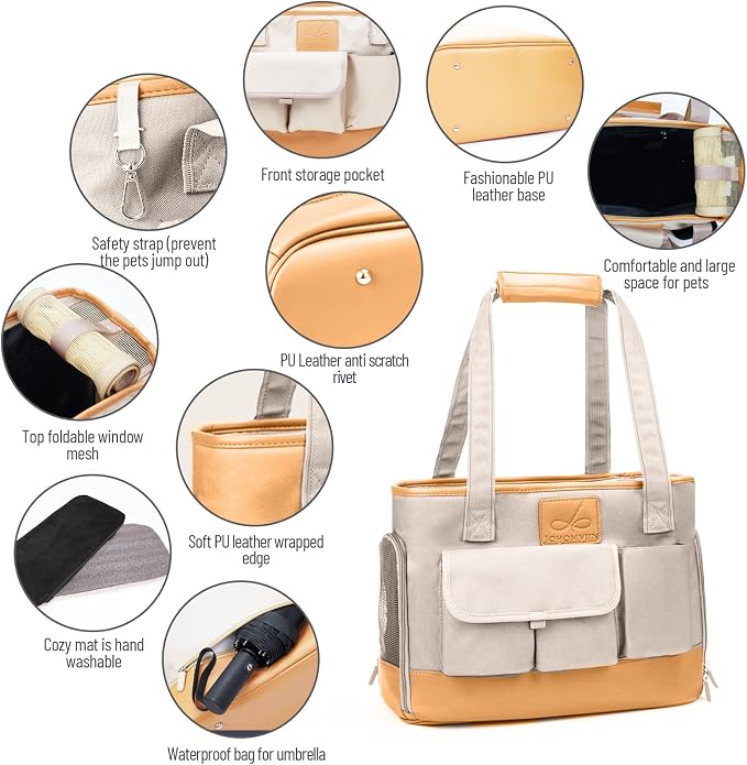 Dog Carrier, Cat Carrier, Pet Carrier, Foldable Waterproof Premium PU Leather - Image 3